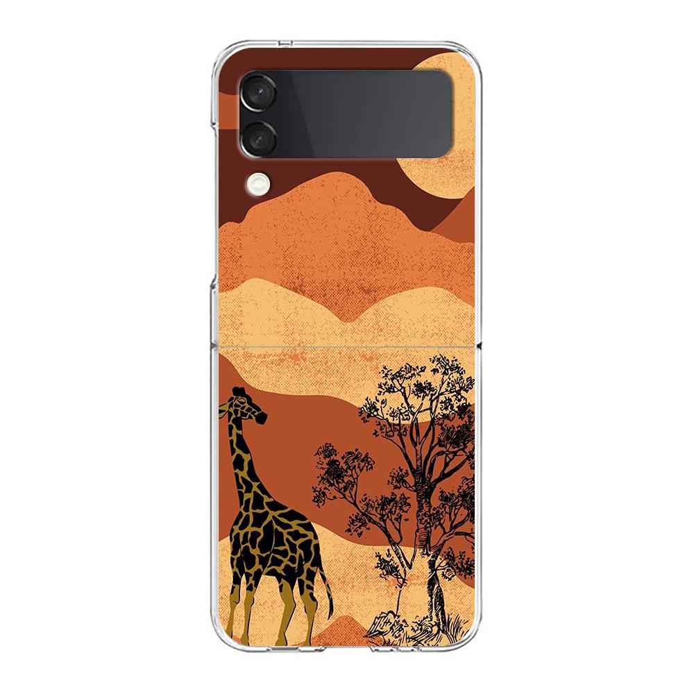 giraffe Phone Case For Samsung Galaxy Z Flip 3 4 5 Hard Folding Clear PC Bumper For Samsung Z Flip3 Transparent Back Cover