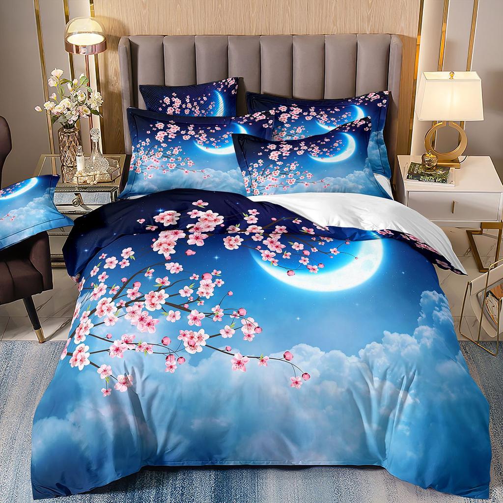 3D Three-Piece Ukiyo-E Painting Wave Flower Quilt Cover Digital Printing Bedding