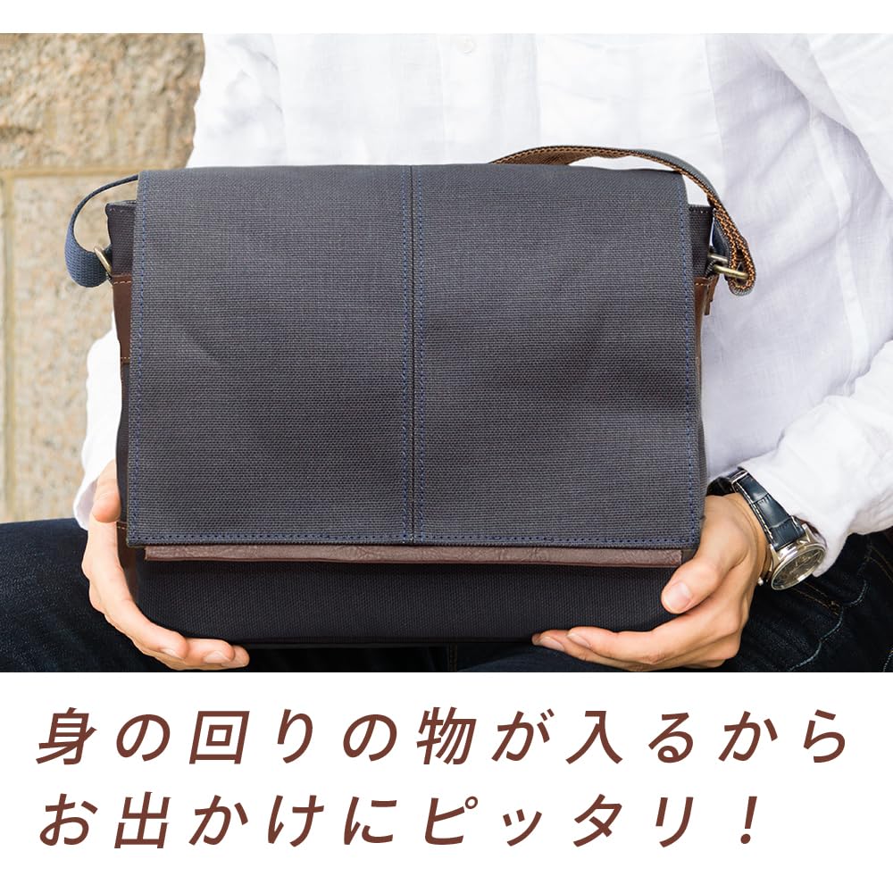 Creare Kiki Сумка через плечо для мужчин и женщин, Легкая, Кроссбоди, Сделано в Японии, Холст и кожа, окрашенные танином хурмы индиго, Средний клапан