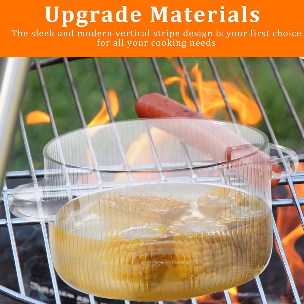 Стеклянная кастрюля, прозрачная кастрюля с крышкой, 1,6 л, термостойкая стеклянная кастрюля для супа, две ручки, стеклянная кастрюля, кухонные принадлежности для приготовления пищи