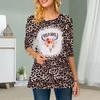 Plus Size Women Flower Leopard Print Sheep Head Print Round Neck Casual Loose Long Sleeve Top
