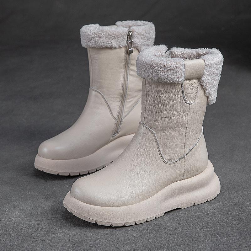 Nuevas Botas Cuero Para Mujeres invierno Botasnieve Cuero Con Terciopelo Para Mantener el Calor Botas Cortas Cuero Para Mujeres