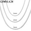 925 Sterling Silver 1MM/2MM/3MM Solid Snake Chain 40-75cm Necklace For Men Women Fashion Jewelry