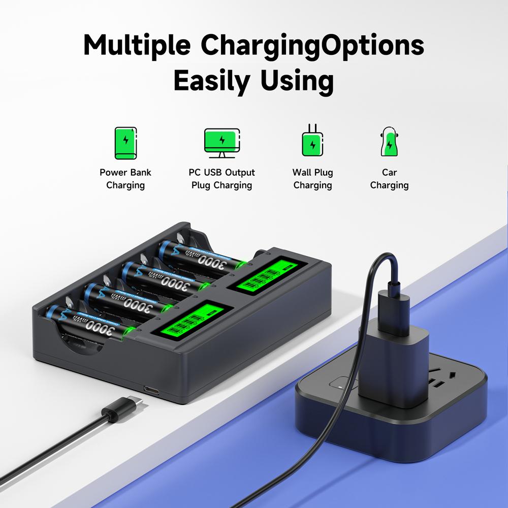 8slot LCD Smart 1.5V Li-ion Battery Charger+1.5V AA AAA Li-ion Rechargeable Battery