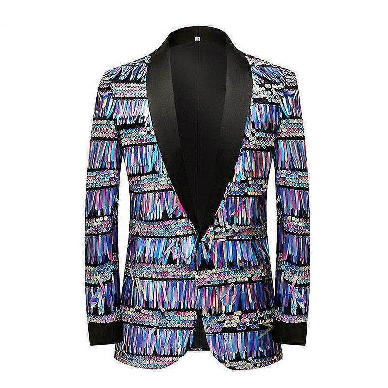 The Blue fringed sequin design men's tuxedo jacket for dinner parties and other events