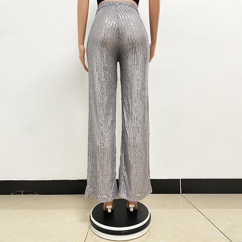Женские брюки с пайетками с высокой талией и широкими штанинами - Европейская и американская мода