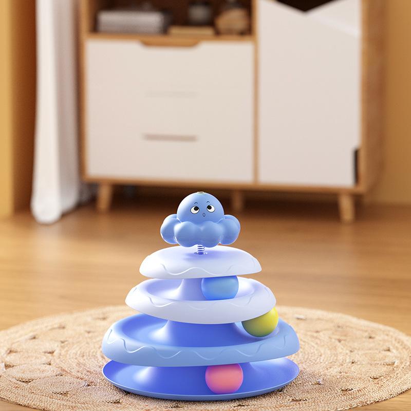 Rotating Octopus Cat Toy Collapsible Four-Layer Turntable Track Ball Cat Stick Feather Cat Self-Entertaining Anti-Boredom Toy