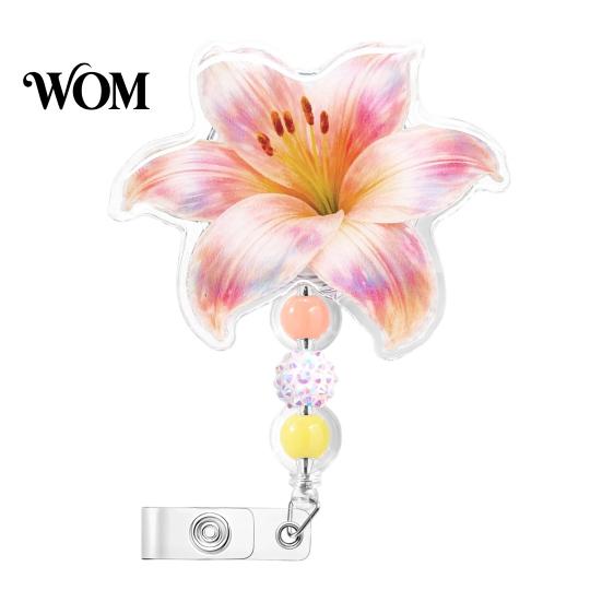 Quiet Rebound Retractable Badge Holder Cute Flower Reels, Nurse Reel Clip with Beaded Convenient One Handed Charm, Floral ID Name Card for Teacher
