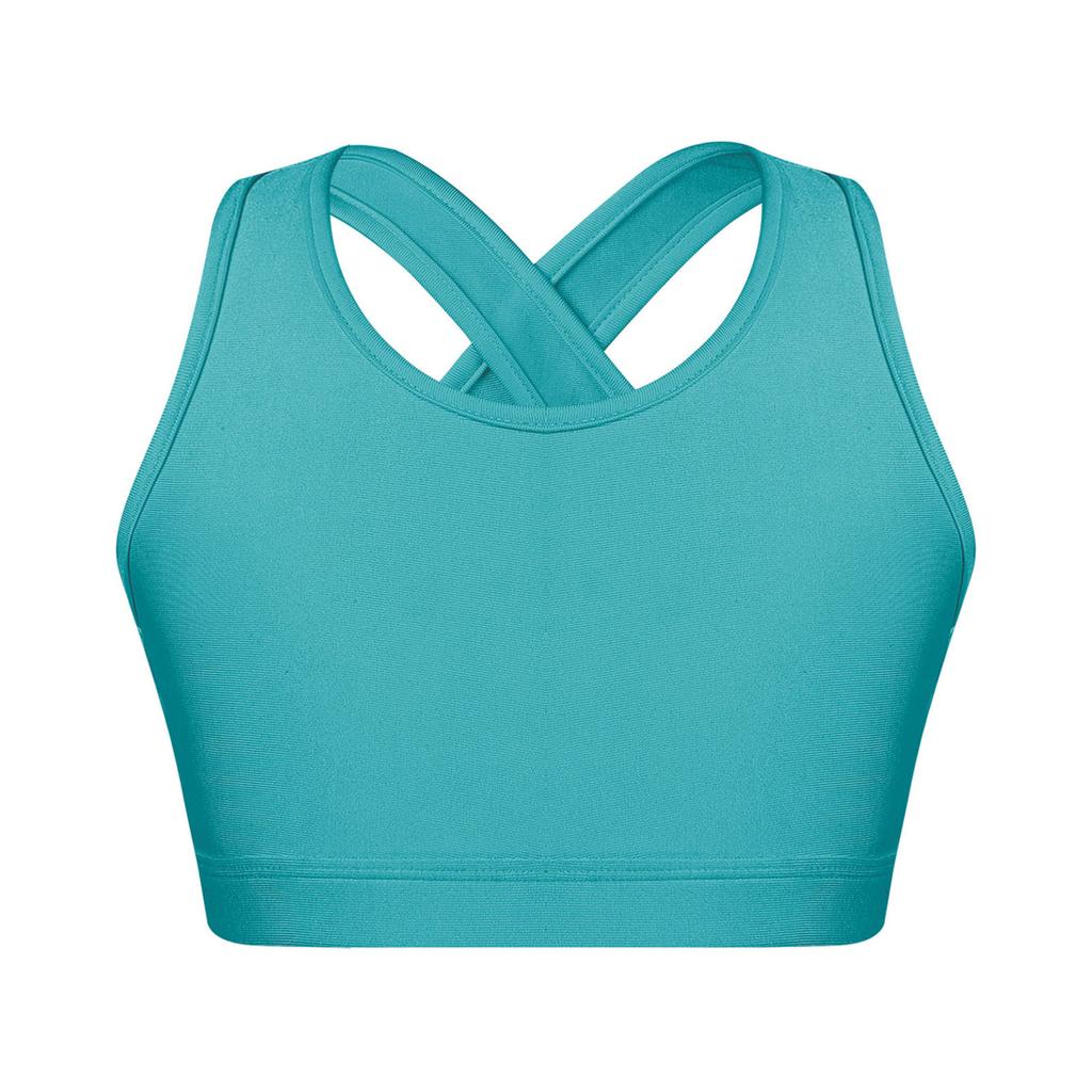 Kids Girls Dance Top Sport Cropped Top Vests Shoulder Straps Sleeveless Keyhole Back Shockproof Running Gym Yoga Sports Bra Top
