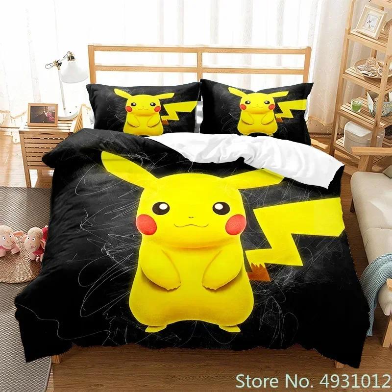 3D Anime Pikachu Bedding Set Duvet Cover Quilt Cover Pillowcase Double Queen King Size Baby Child Kids Bedroom Home Textile