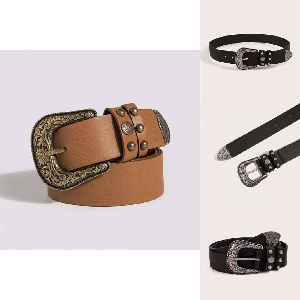 Художественный винтажный женский ремень с овальными элементами и элементами в горошек для повседневных нарядов