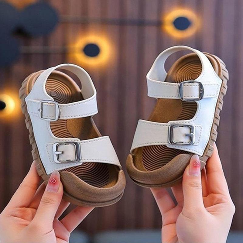Летние новые детские сандалии модные сандалии в студенческом стиле для мальчиков и девочек с мягкой подошвой простые однотонные детские сандалии с защитой от ударов