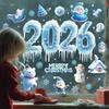 2026 Christmas Window Clings Blue Snowflake Ice Double-Sided Window Stickers PVC Decal for New Year Eve Glass Mirror Decor