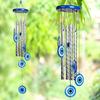Evil Eye Wind Chimes for Home and Garden – Hanging Decoration Items Housewarming Gifts Room Décor for Living Room and Bedroom, 4 Silver Pipe