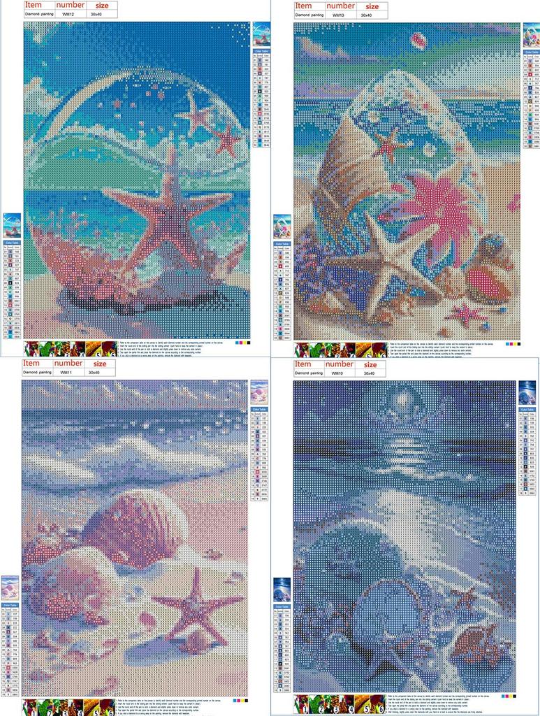 LEADINTOP 5D Алмазная мозаика Квадрат 4 Ракушка и Алмазная живопись Мозаика Популярный подарок для детей и Декоративное DIY рукоделие 30x40см Бусины, Детали, Морская звезда,