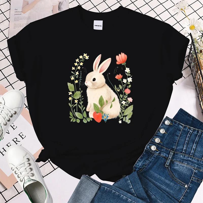(Premium T-shirt)New Fashion Rabbit Print Graphic T Shirt Fashion Casual Short Sleeve Shirt Tee