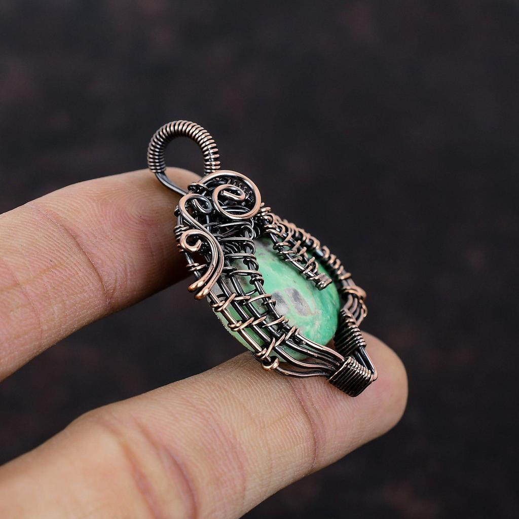 Подвеска с варисцитом, обернутая медной проволокой, Подвеска из натурального драгоценного камня, Ювелирное изделие ручной работы, Подвеска, обернутая медной проволокой, Достойная подвеска, Подарок для него