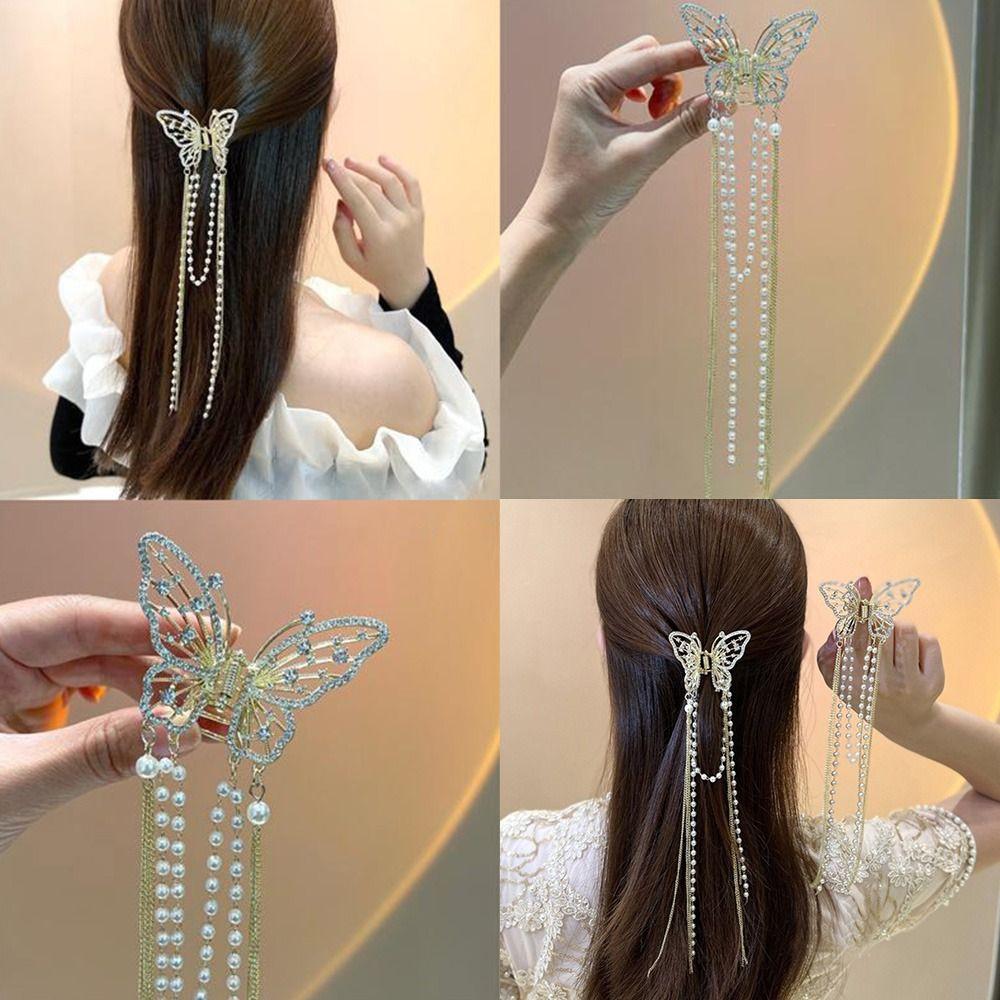 Headwear Simple Elegant Hair Accessories Hair Claw Pearl Tassel Hair Clip Butterfly Hairpin