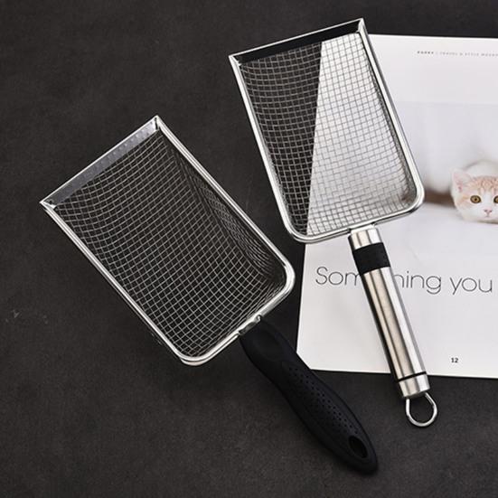 Совок для кошачьего туалета с мелкой сеткой из нержавеющей стали, большой совок с удобной ручкой, сетка для очистки фекалий домашних животных, сито для кошачьего туалета