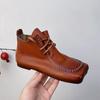 Johnature Женские короткие сапоги в стиле ретро, ​​обувь из натуральной кожи на шнуровке, ботильоны ручной работы на плоской подошве с квадратным носком