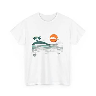 Beach Sunset Heavy Cotton T Shirt Summer Vacation Apparel