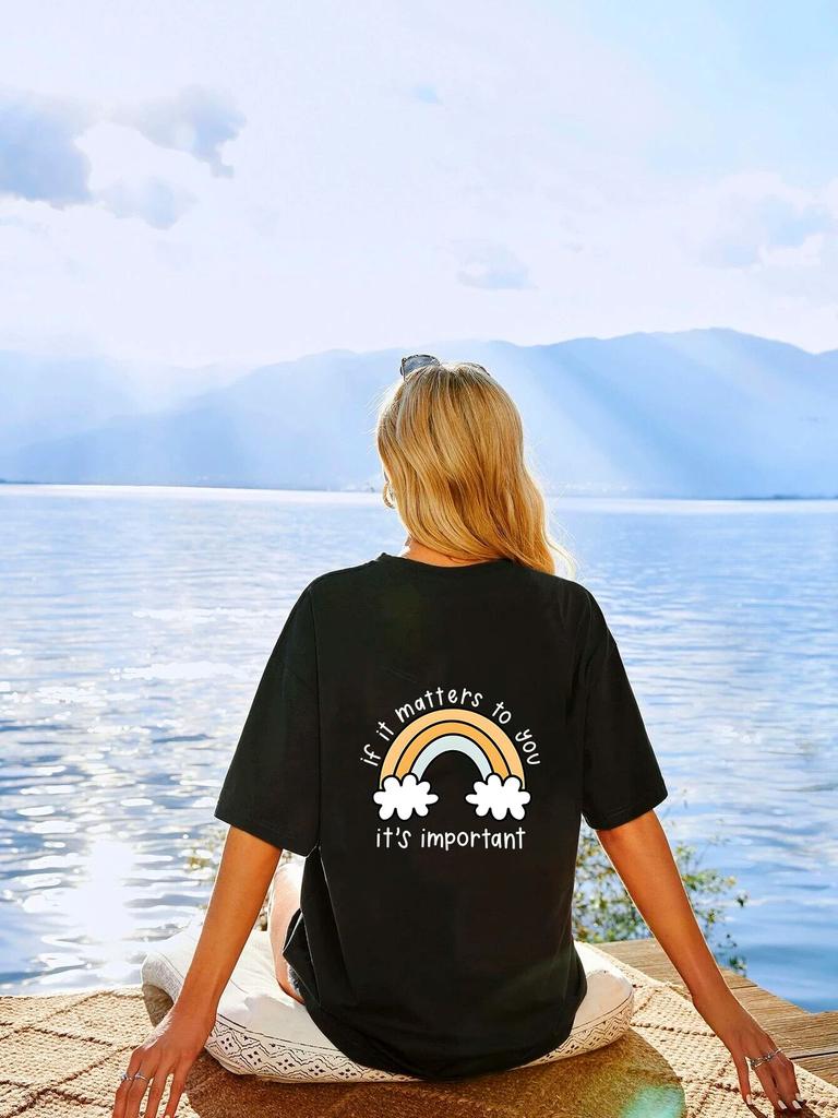 Летняя радужная футболка с героями мультфильмов, женская футболка унисекс, если для вас это важно, футболка с буквенным принтом, большие хлопковые футболки