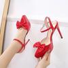 Женские туфли на шпильке, пикантные модные сандалии с острым носком и бантом, каблук 12 см, платформа 2,5 см WZ