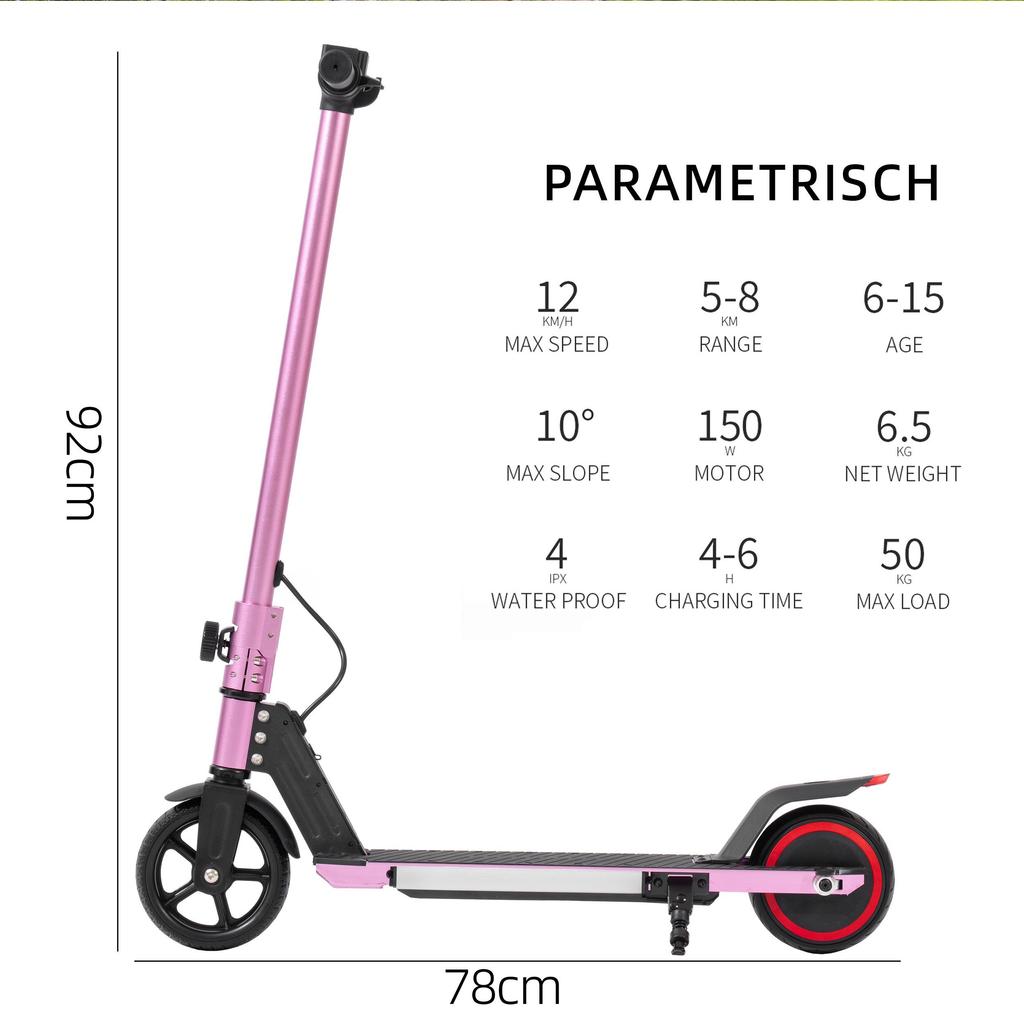 City scooter 6.5'' e-scooter for 6-12 years 60Wh, max. 5-8km, load capacity 50 kg, 14km/h, foldable kids city scooter with lighting, EBS+foot brake