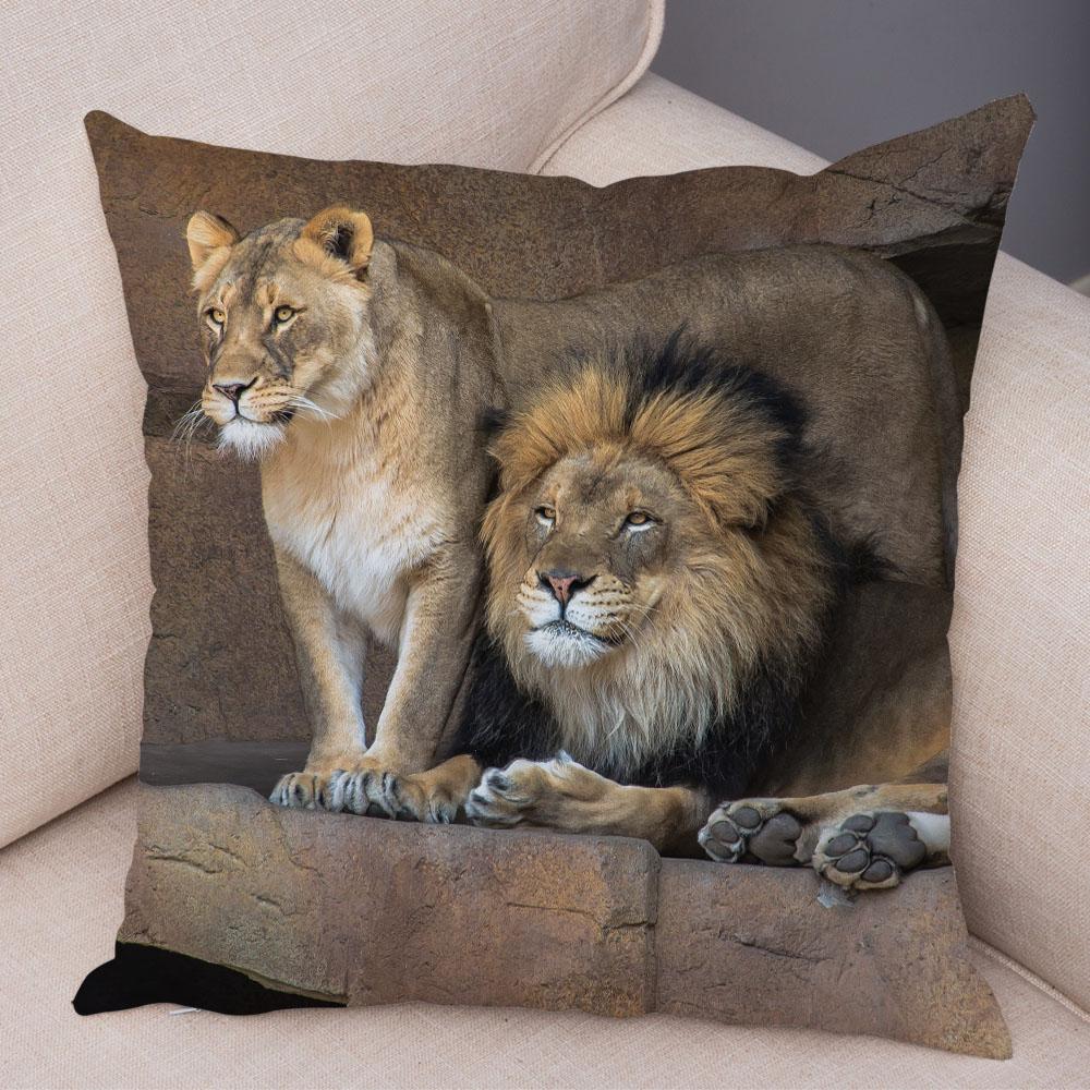 Africa Lion Pillow Case Decor Wild Animal Pattern Print Pillowcase Super Soft Plush Cushion Cover for Car Sofa Home 45x45cm