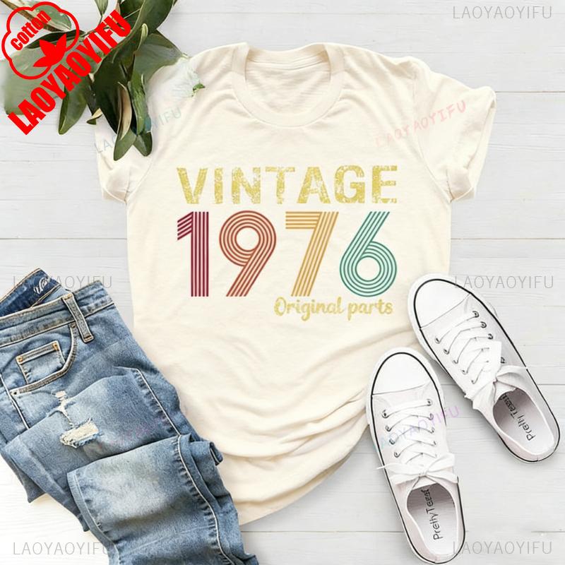 Original Part 1976 Retro Shirt Vintage Born in For Women 49th Birthday Gift for Unisex Printed Tshirt Tops Allmatch Tshirts