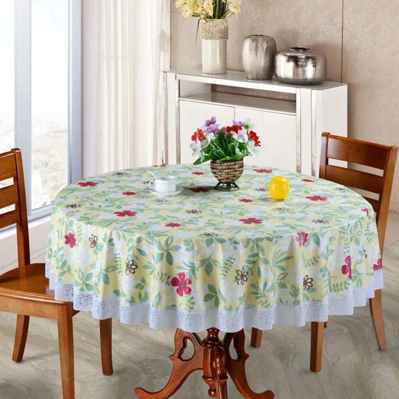 Large Round Table PVC Tablecloth Waterproof Oil Proof Scald Proof No Washing Lace Printed Pattern