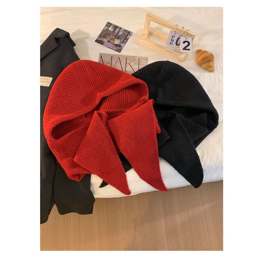 Женская теплая вязаная шапка-шарф Red Hat на осень/зиму, цельная шапка с капюшоном на шею, вязаная шапка, зима