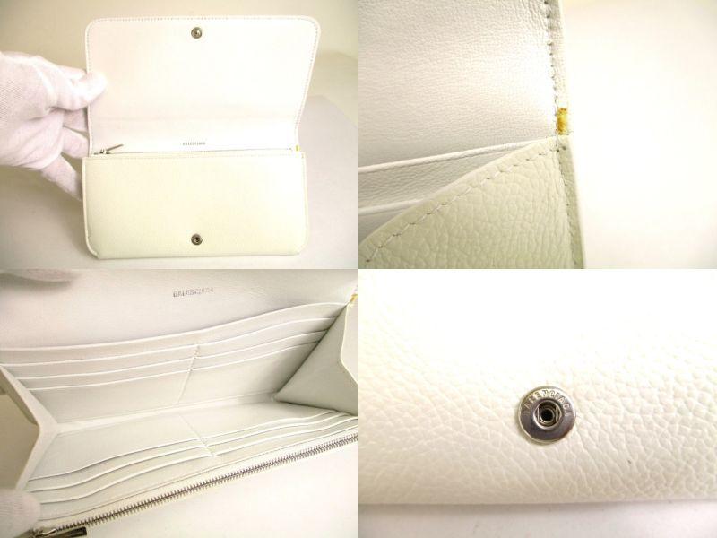 Authentic BALENCIAGA White Leather Women\'s Cash Thin Money Wallet #9690  Refurbished