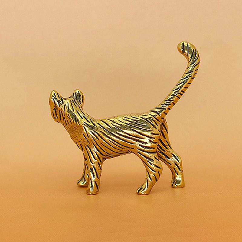 Retro Brass Cartoon Persian Cat Statue Desktop Ornament Metal Cute Small Animal Figurines Miniatures Home Decoration Accessories