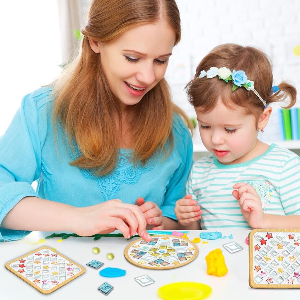 Набор для DIY стеклянной мозаики с деревянными мозаичными материалами смешанных цветов для рукоделия, упаковка для самодельных домашних подарков, 4 подставки, взрослые, декор,