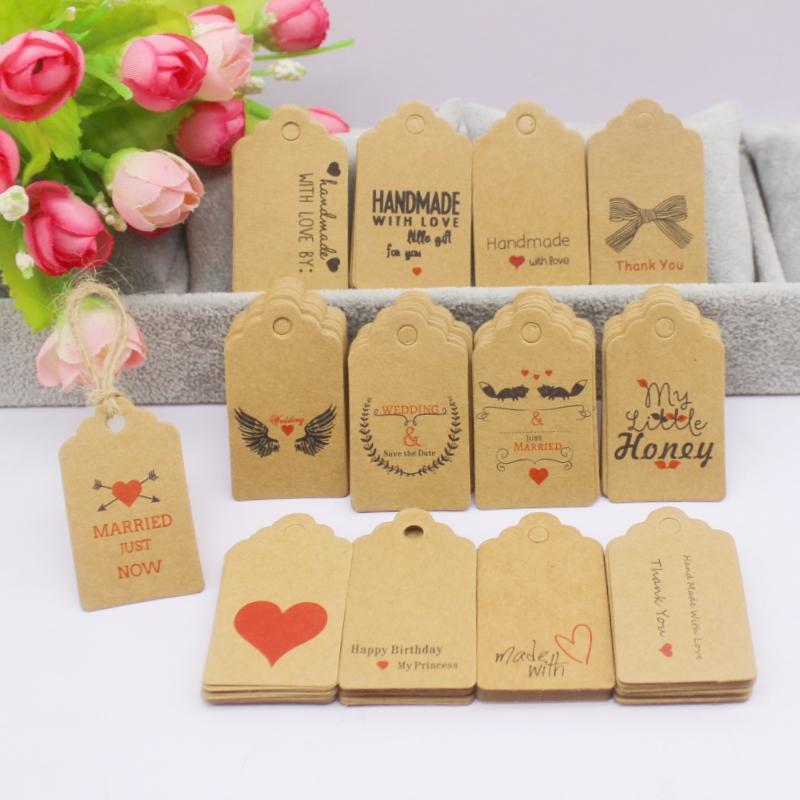 100pcs+100string 3x5cm White/kraft Paper. Thank You for Handcrafting the Label Hang Tag