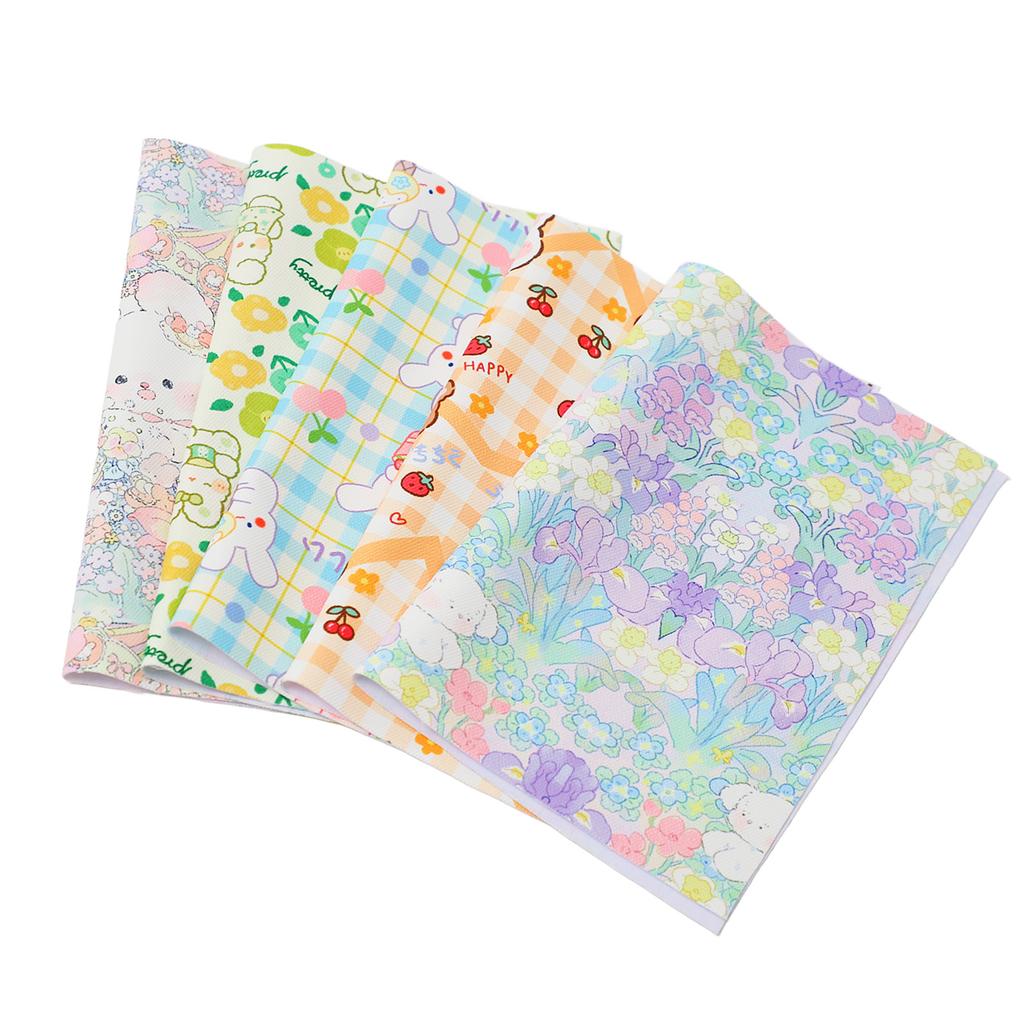 5 Pcs Sewing Fabric Cute Cartoon Pattern Waterproof Anti Fading Soft Touch DIY Quilting Cloth for Tablecloth Bag