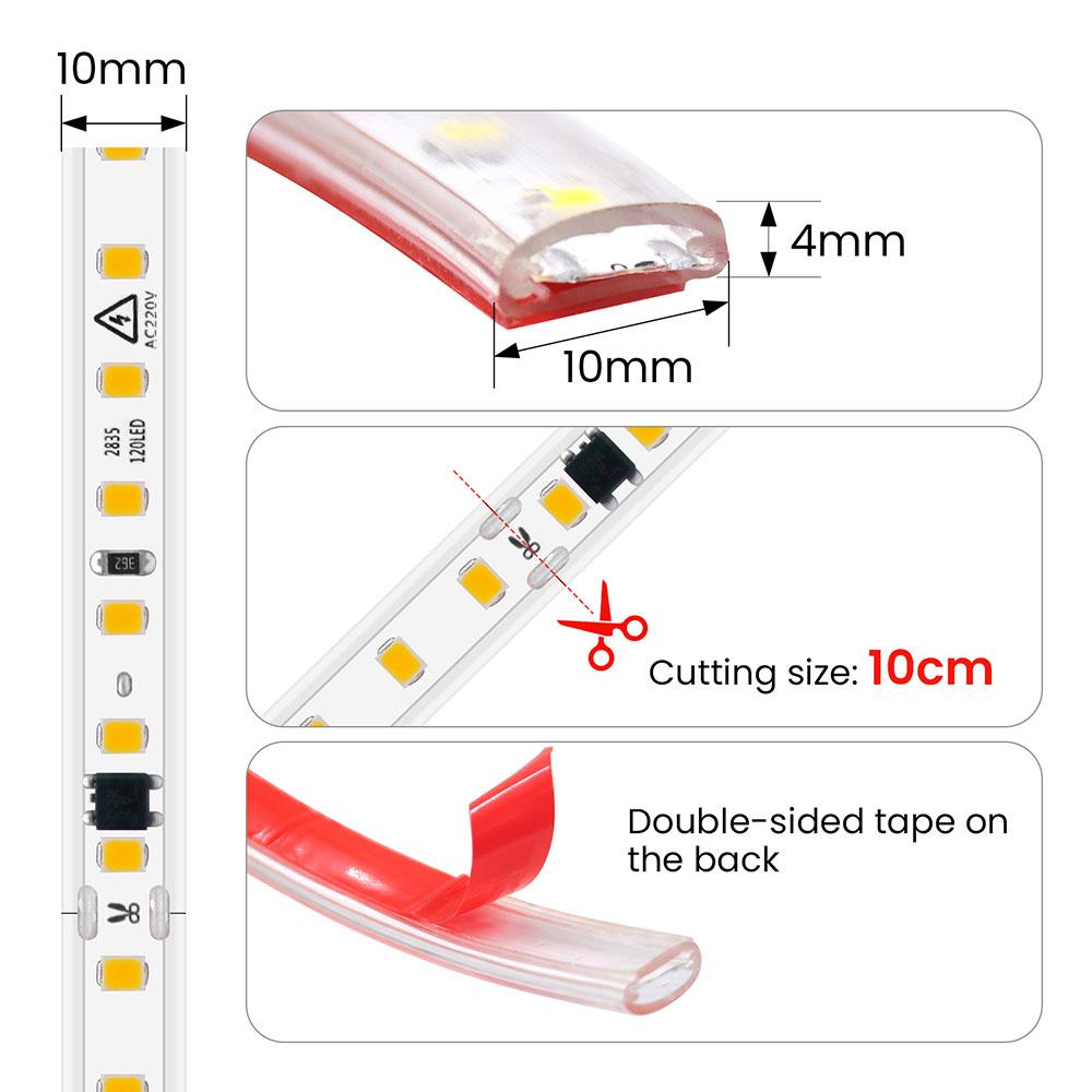 Dimmable LED Strip Light 220V Switch EU Power Dimmer Kit Waterproof 2835 120LEDs/M High Bright Flex Tape Home Decor 0.5M 10M 20M 4