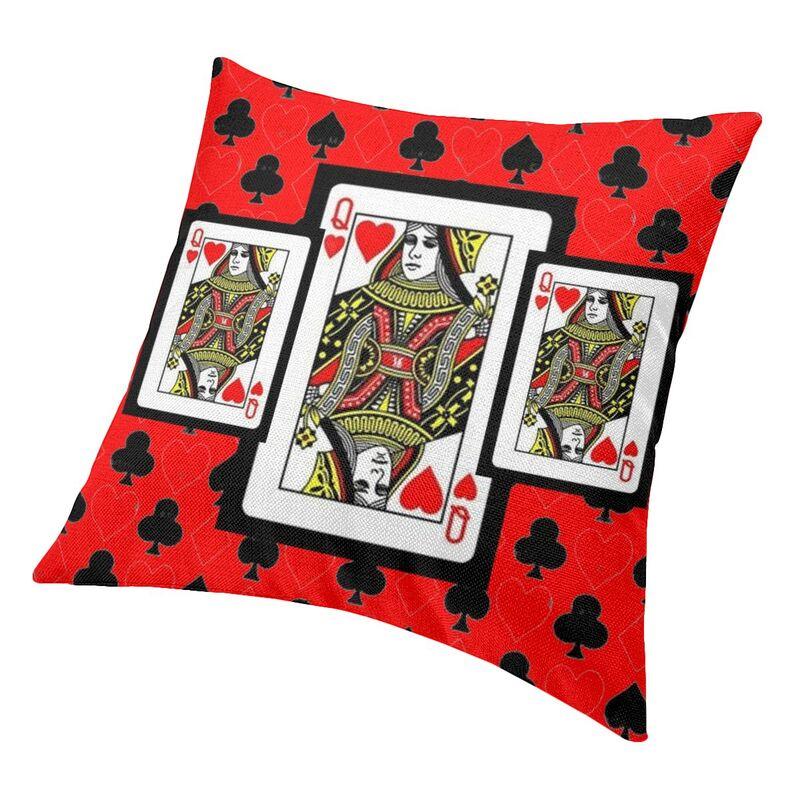 Queen Of Hearts Poker Square Pillow Cover Home Decorative Casino Night Playing Card Cushions Throw Pillow For Living Room