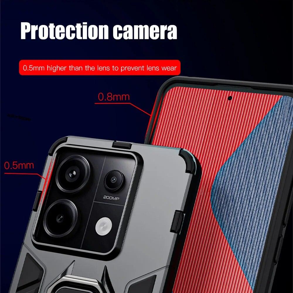 KEYSION Shockproof Armor Case for Redmi Note 13 Pro 4G 13 Pro+ 5G Silicone+PC Ring Metal Stand Phone Cover for Xiaomi POCO M6 Pro