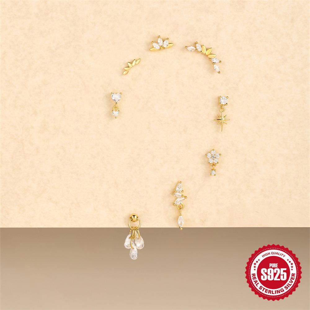 Серьги-гвоздики для пирсинга хряща из стерлингового серебра S925 с бриллиантами в форме лотоса, спиральные, многоразмерные, 5/6/8 мм