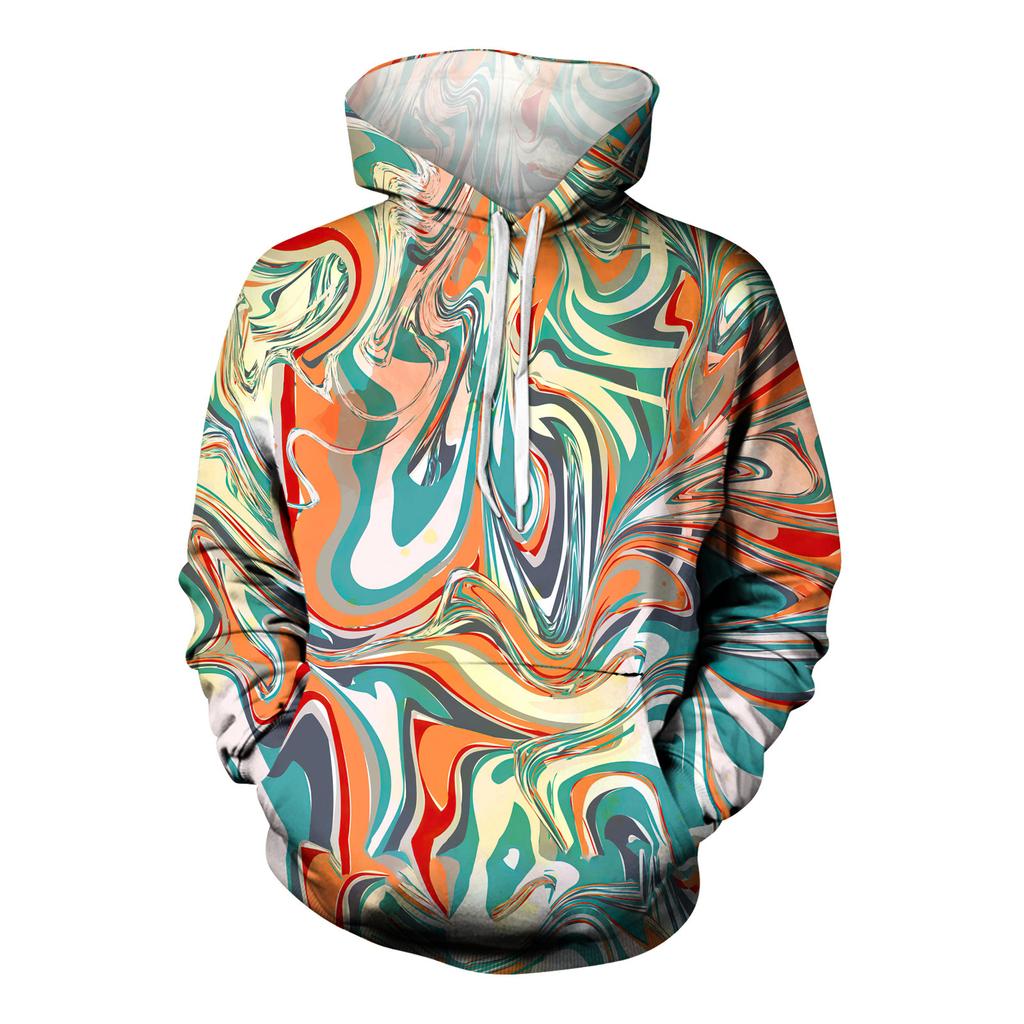 Модный свободный мужской и женский свитер с капюшоном с длинным рукавом и принтом