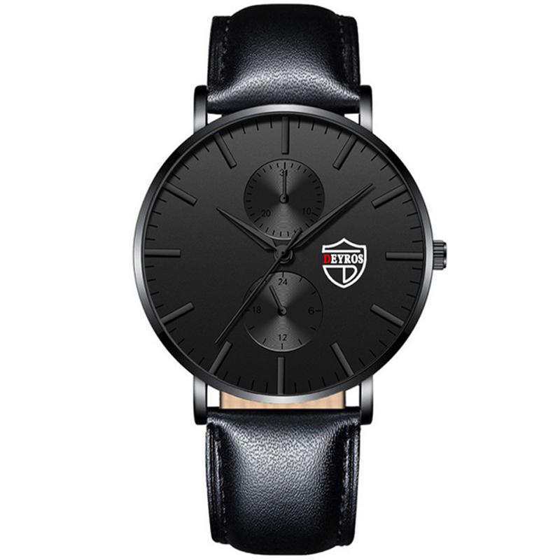 Мужские модные классические черные наручные часы, роскошные деловые часы Montre Homme, повседневные кожаные кварцевые часы для мужчин