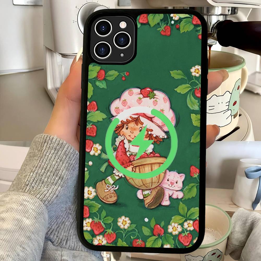 Animated S-Strawberry S-Shortcake Magnetic Matte Phone Case For IPhone 16 17 15 14 13 12 11 For Magsafe Wireless Charge Cover