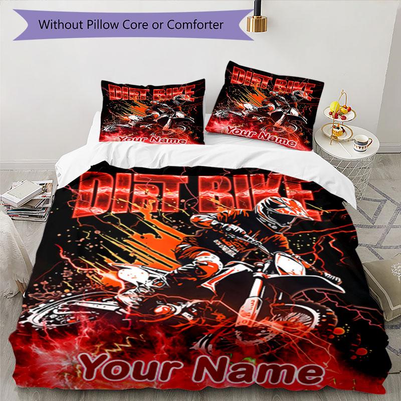 3PC Custom Name Dirt Bike Adventure Ride Bedding Set Duvet Cover Closure Includes 1 Duvet Cover & 2 Pillowcases for Bedroom