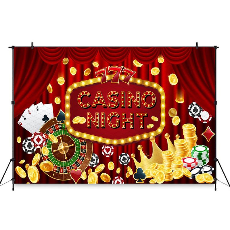 Mocsicka Фон для фотосессии Casino Night Вечеринка в Лас-Вегасе Красный Занавес Фон Ткань Рулетка Покер Золотые Монеты Фотобудка