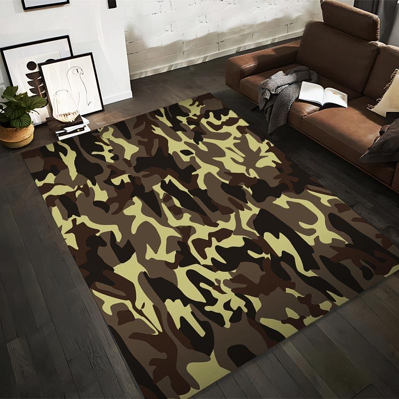 Camouflage Pattern Carpet with Brown1Green1and Beige Military Style Design Suitable for use as an anti-slip1 for1room and bedroom sofas