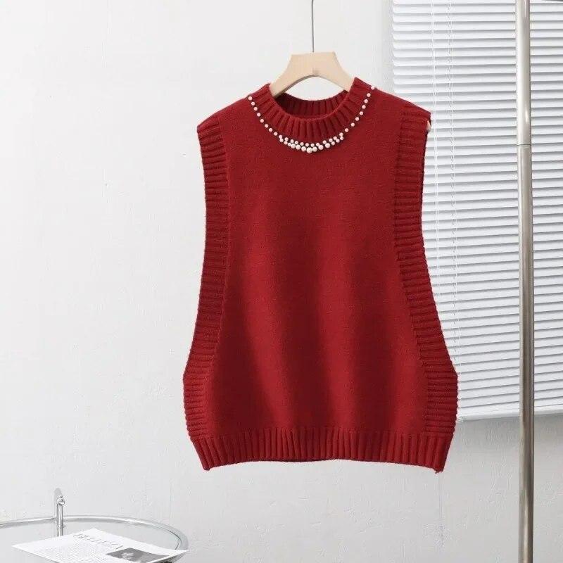 Vest Female Round Neck Design Sense Knitted Tank Women Korean Edition Foreign Loose and Versatile Outwear Vest Female