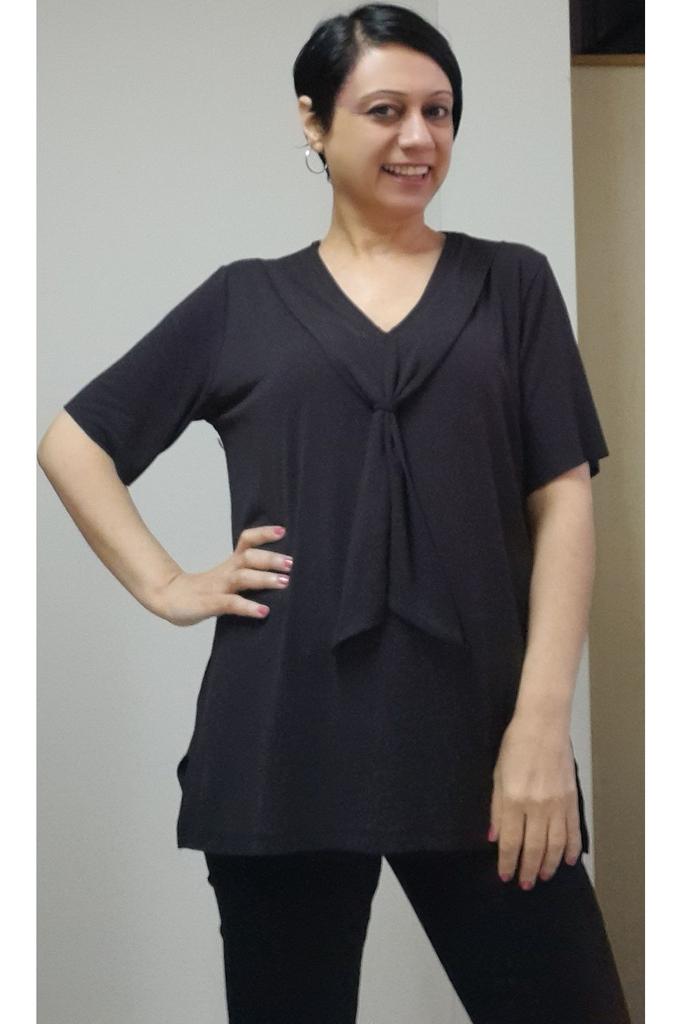 Женская стильная футболка большого размера, черный шарф-воротник, футболка с короткими рукавами из чесаной вискозы