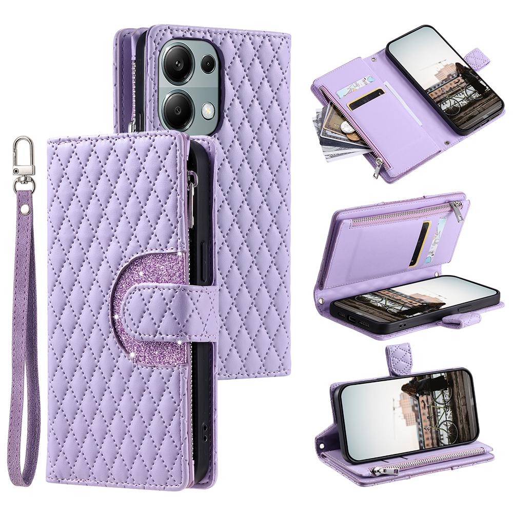 Style 012 for Xiaomi Redmi Note 13 Pro 4G/Poco M6 Pro 4G Zipper Wallet Cover Rhombus PU Stand Phone Case